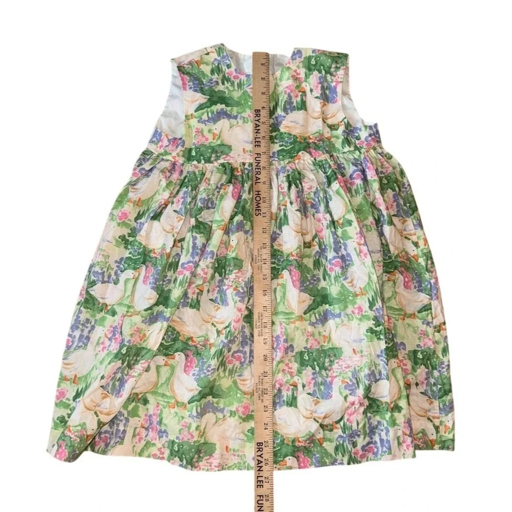 Homemade Girls A-Line Dress Size 4T Pastel Goose & Floral Print missing buttons